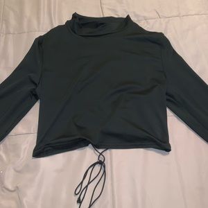 Black cropped lace up shirt